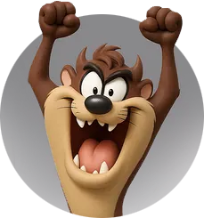 Dimensional Tasmanian Devil cartoon profile pic with arms raised